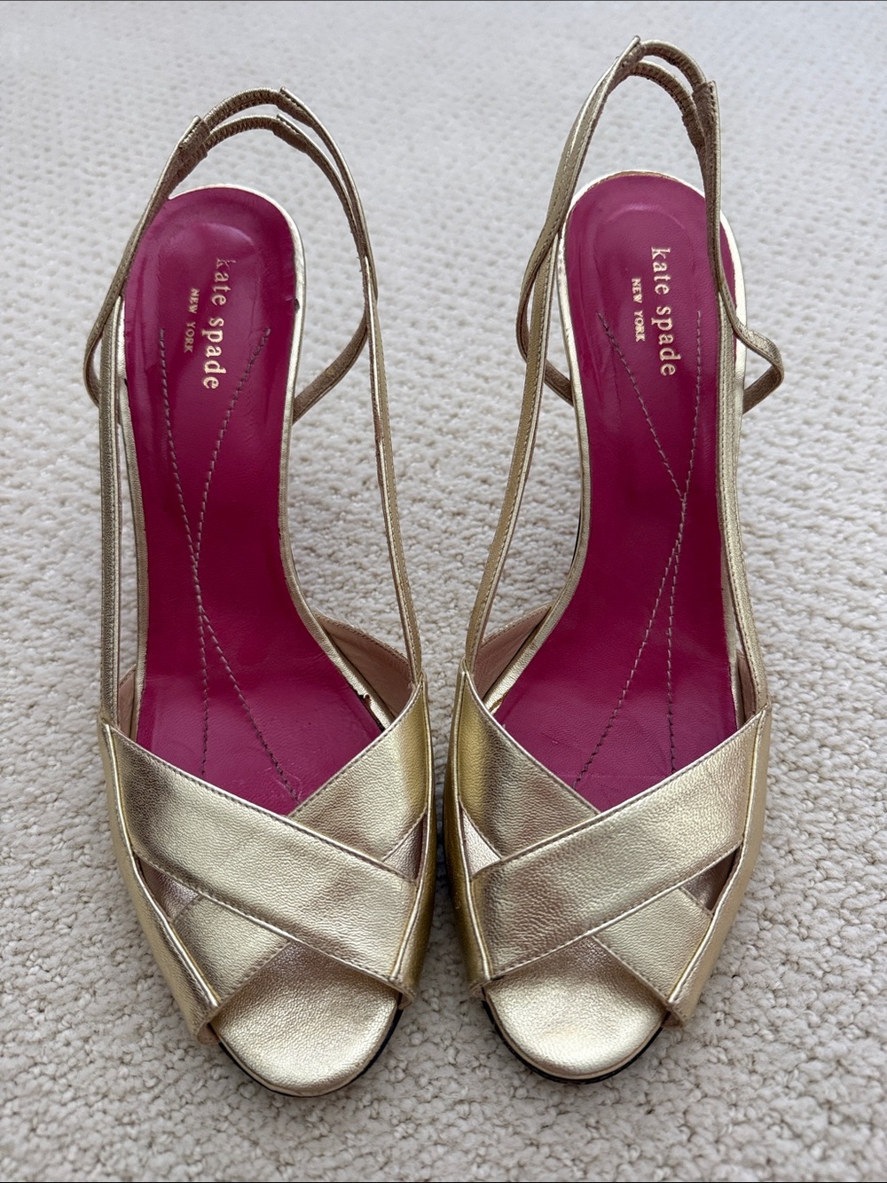 kate spade Metallic Gold Slingback Sandals with Pink Insole